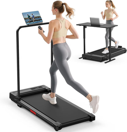 Walking Pad Treadmill for Home - Folding Treadmills with Handle Bar Portable Compact Fold up Indoor Foldable Handles Electric Walk Pads Small Spaces Mini Running Quiet under Bed Office