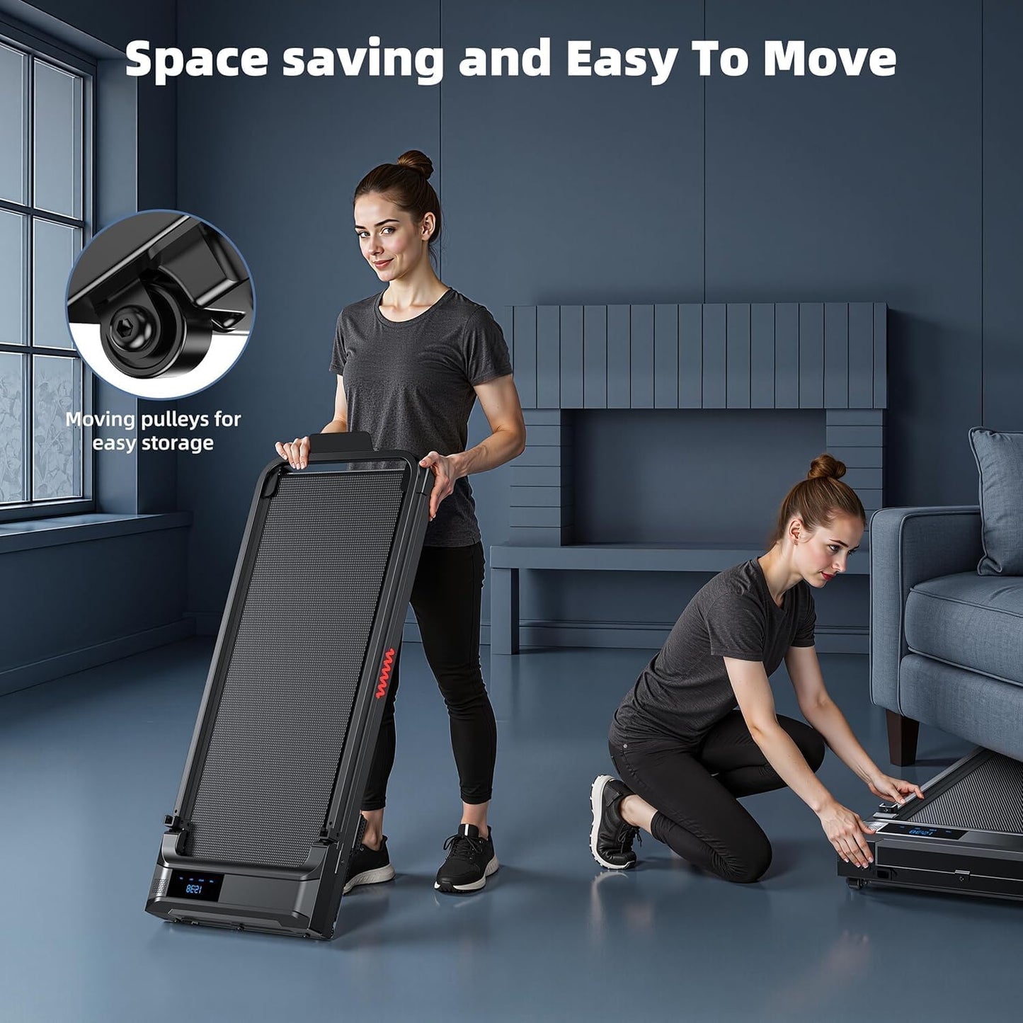 Walking Pad Treadmill for Home - Folding Treadmills with Handle Bar Portable Compact Fold up Indoor Foldable Handles Electric Walk Pads Small Spaces Mini Running Quiet under Bed Office