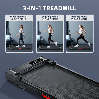 Walking Pad Treadmill for Home - Folding Treadmills with Handle Bar Portable Compact Fold up Indoor Foldable Handles Electric Walk Pads Small Spaces Mini Running Quiet under Bed Office