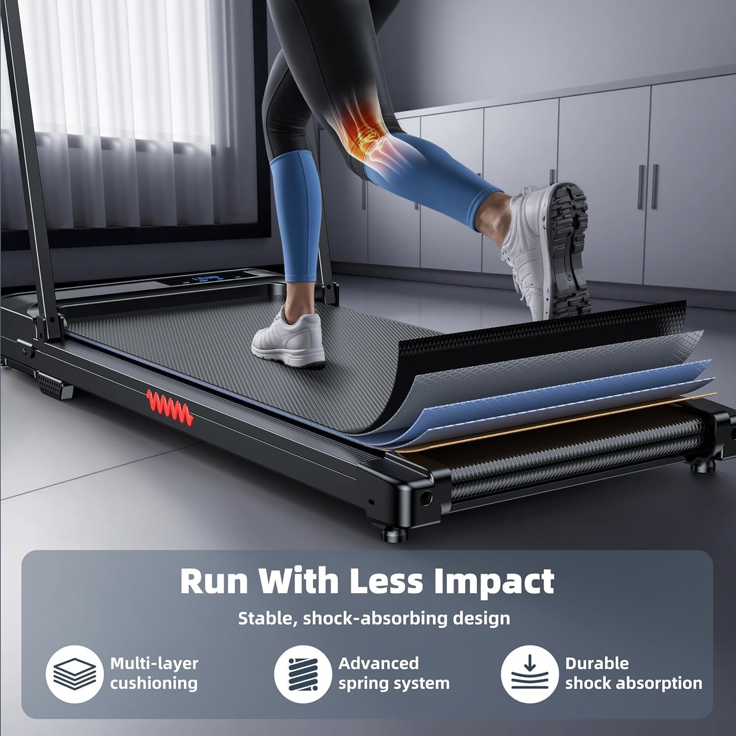 Walking Pad Treadmill for Home - Folding Treadmills with Handle Bar Portable Compact Fold up Indoor Foldable Handles Electric Walk Pads Small Spaces Mini Running Quiet under Bed Office